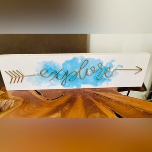 Copper Metal and wood ‘Explore' Wall Art 24x6